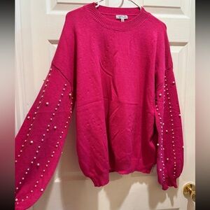 White Birch Pink Sweater with Pearl Accents